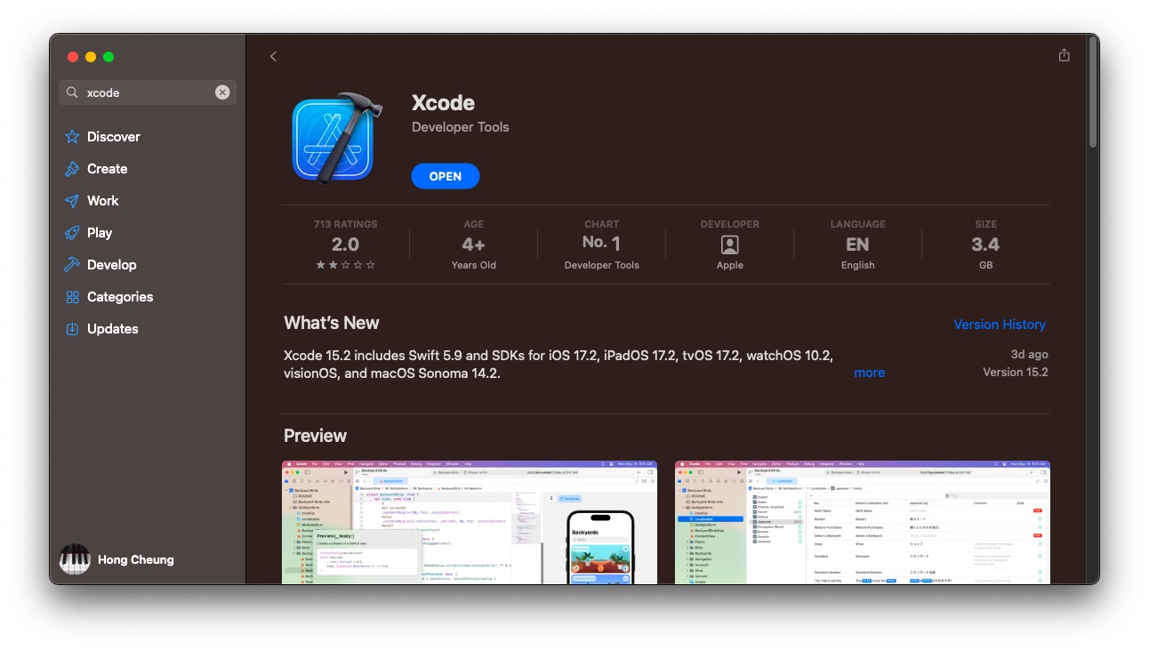 Update Xcode using app store